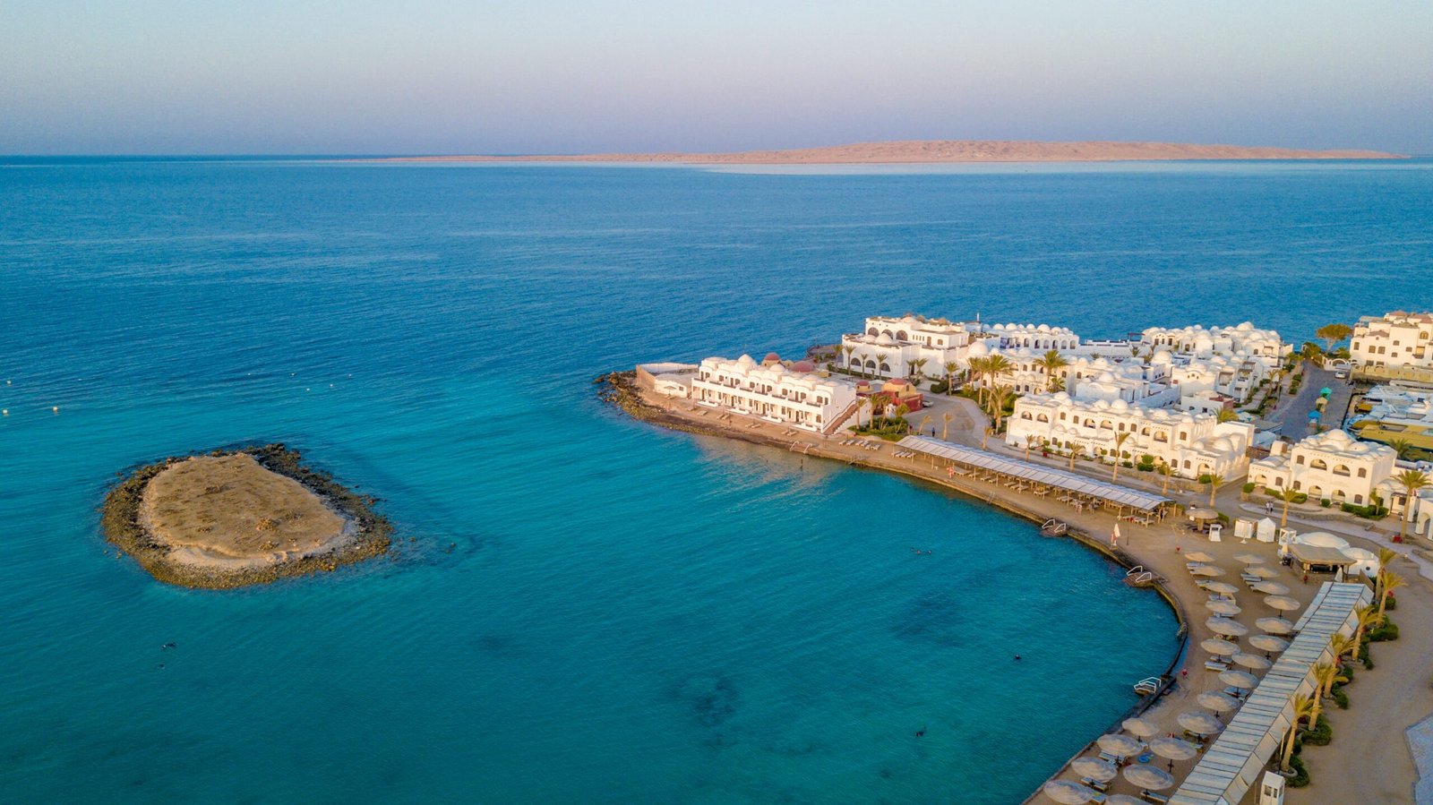 Aerial view of a luxury resort on Egypt’s Red Sea coast during the tourism boom.